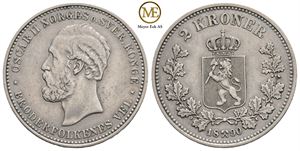 2 kroner 1890 Oscar II. Kv.1/1+