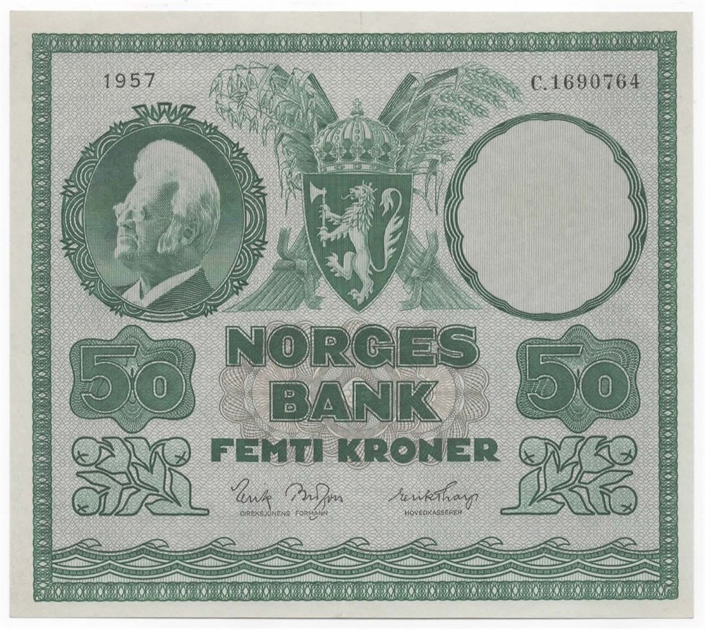 Norge 50 kroner 1957 C kv. 0/01