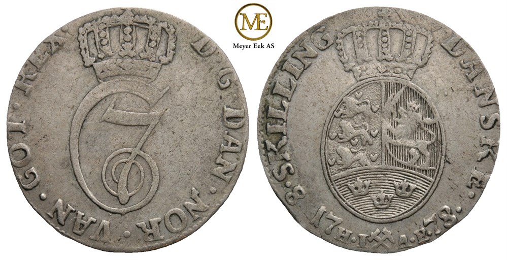8 skilling 1778 Christian VII. Kv.1+