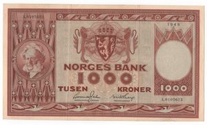 1000 kroner 1949 A.0102623. Kv.1/1+