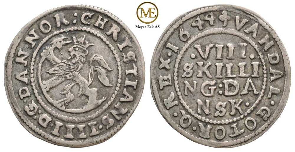 8 skilling 1644 Christian IV. Kv.1+