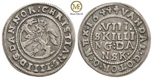 8 skilling 1644 Christian IV. Kv.1+