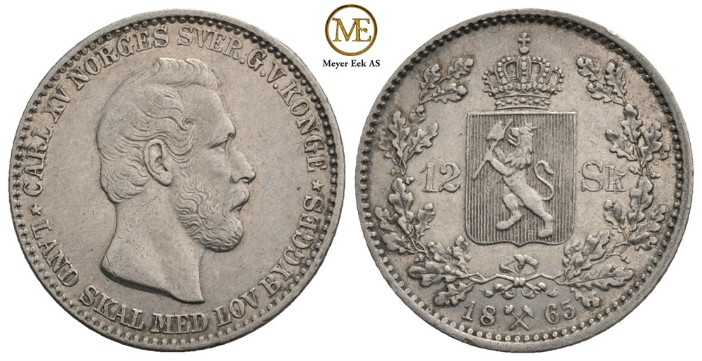 12 skilling 1865 Carl XV. Kv.1+/01