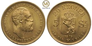 20 kroner/5 Spc. 1875 Oscar II. Kv.0/01