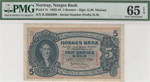 5 kroner 1939 R.3063609. 65 EPQ. Kv.0