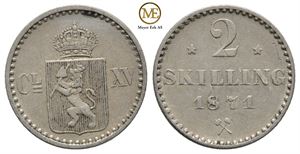 2 skilling 1871 m/s Carl XV. Kv.01