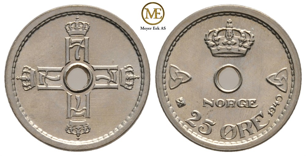25 øre 1949 Haakon VII. Prakt eksemplar