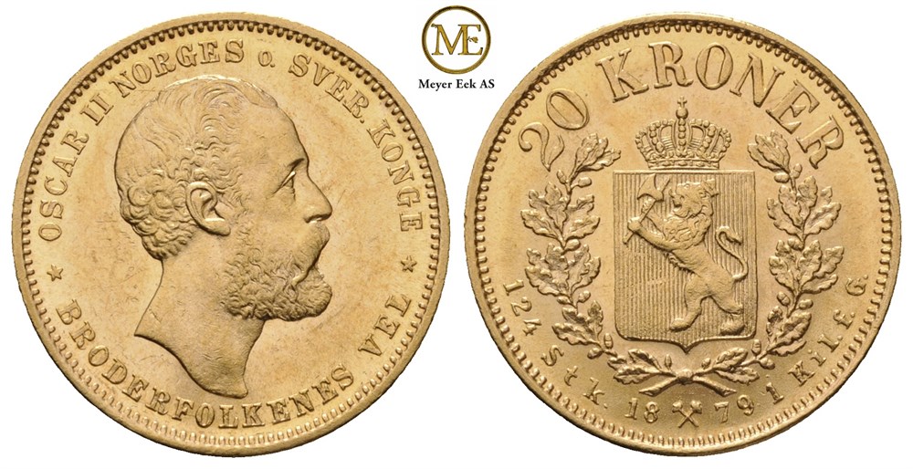 20 kroner 1879 Oscar II. Kv.0/01