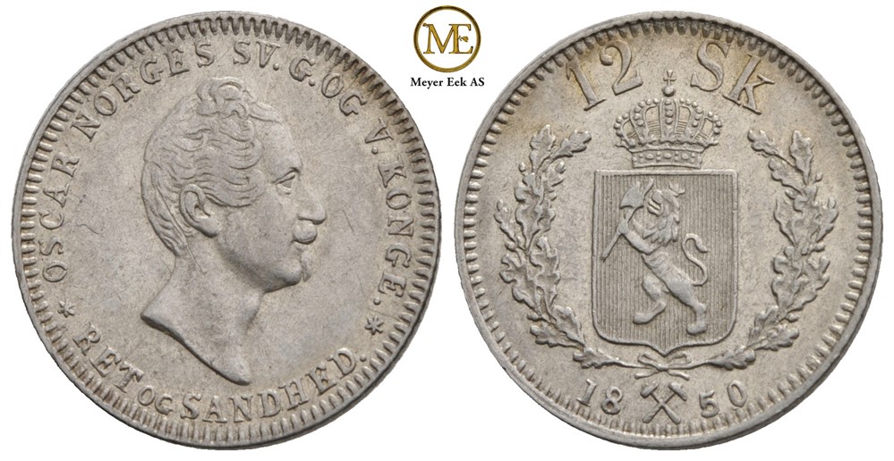 12 skilling 1850 Oscar I. Kv.1+/01