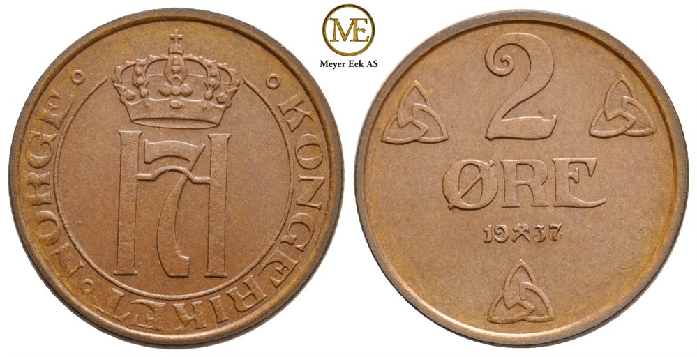 2 øre 1937/6 Haakon VII. Kv.0