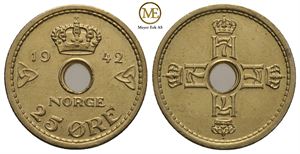 25 øre 1942 Haakon VII. London utgaven. Kv.0/01