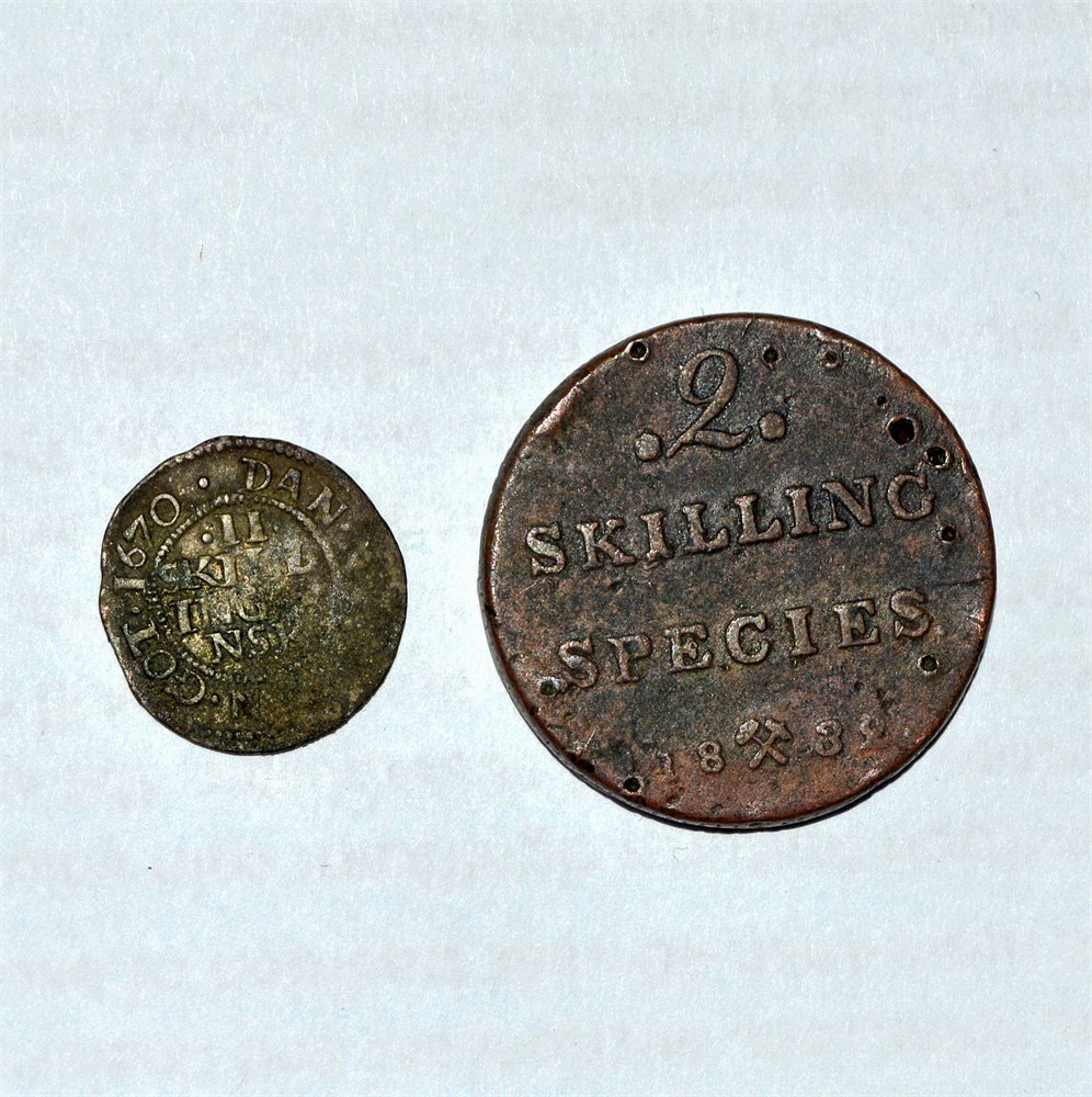 Norge 2 skilling 1670 og 1832 kv 1-