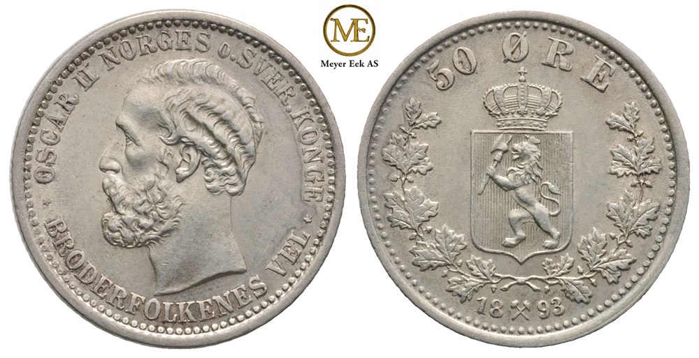50 øre 1893 Oscar II. Kv.0/01