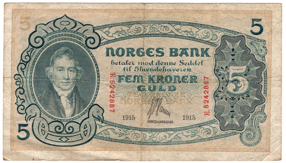 5 kroner 1915 E.5242887. Kv.1-