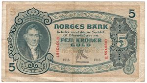 5 kroner 1915 E.5242887. Kv.1-
