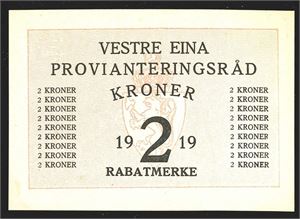 Vestre Eina provianteringsraad 2 kr 1919 kv. 0