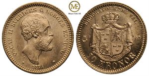 10 kronor 1874 Oscar II. Kv.0/01