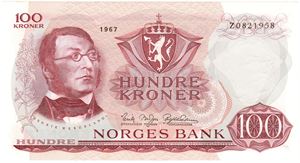 100 kroner 1967 Z. Erstatningsseddel. Kv.0/01