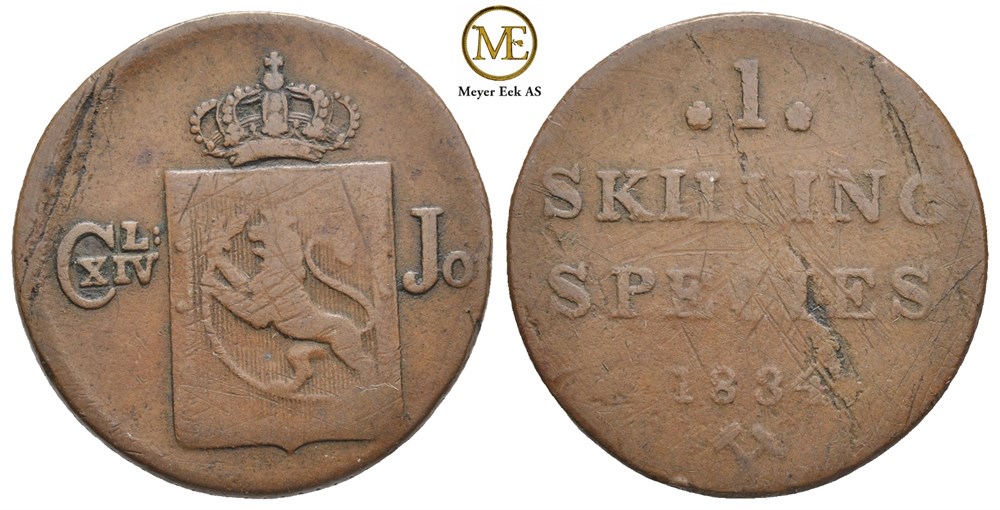 1 skilling 1834 Carl XIV Johan. Kv.1