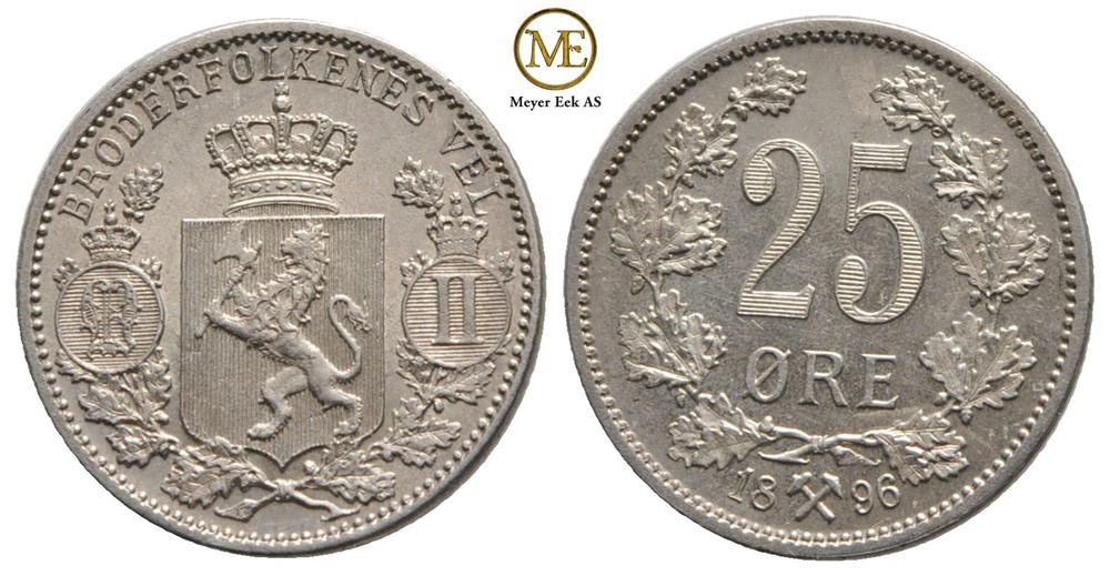 25 øre 1896 Oscar II. Kv.0
