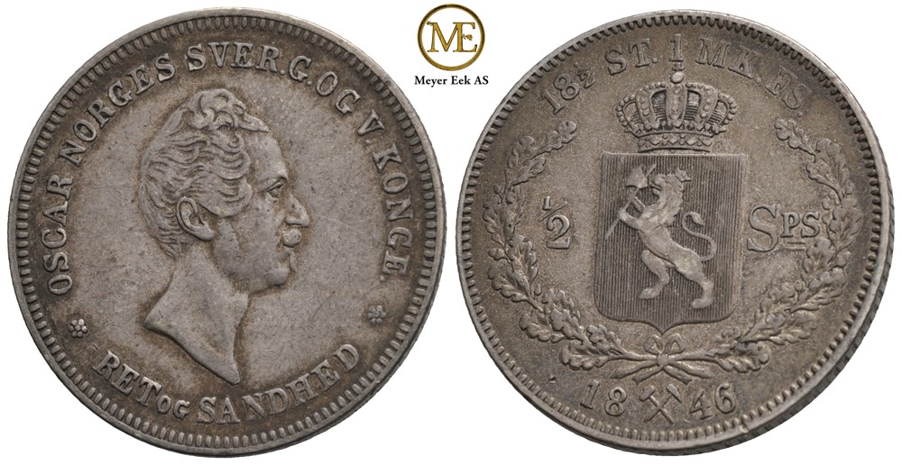 1/2 speciedaler 1846 Oscar I. NM.9. Kv.1/1+