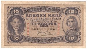 10 kroner 1938 Y.1194646. Kv.1+