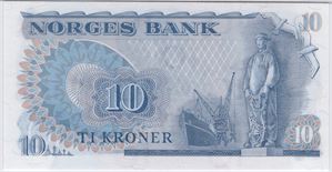 10 kroner 1977 QÅ erstatningsseddel. Kv.0