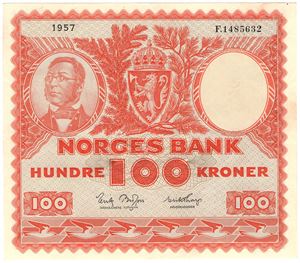 100 kroner 1957 F.1485632. Kv.1+/01