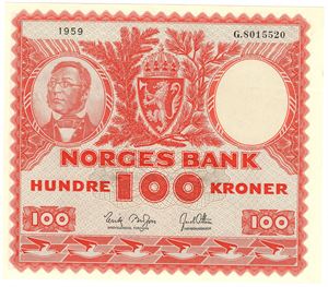 100 kroner 1959 G.8015520. Kv.0/01