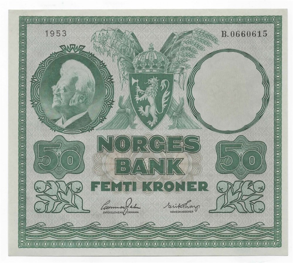 Norge 50 kroner 1953 B kv. 0