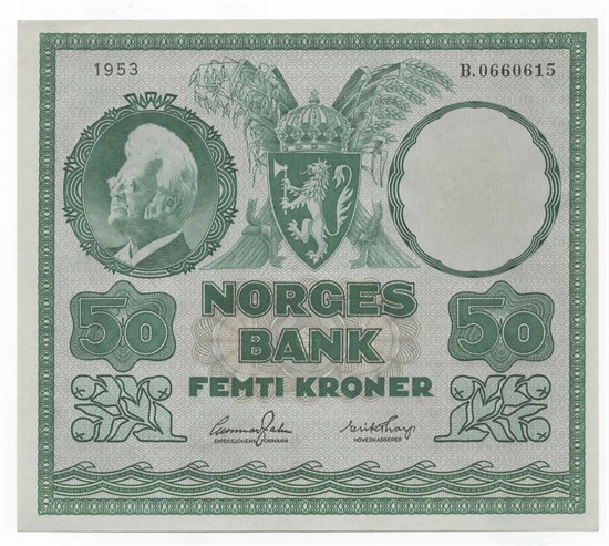 Norge 50 kroner 1953 B kv. 0