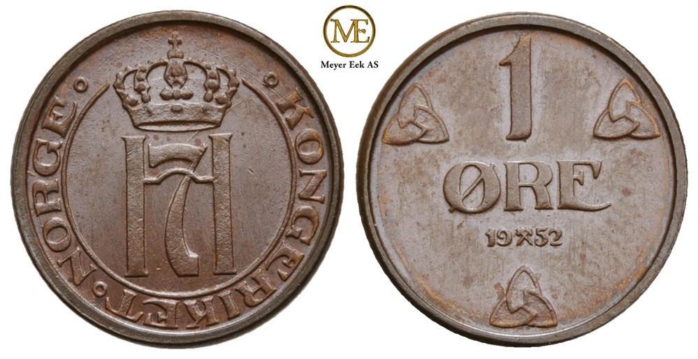 1 øre 1952 Haakon VII. Prakt eksemplar