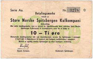 10 øre 1947/48 Aa. SN Spitsbergen. Kv.1+