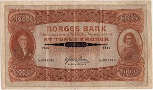 1000 kroner 1945. A.0011910. Kv.1-