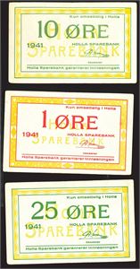 Holla Sparebank 1,10,25 øre 1941 varierende kvalitet