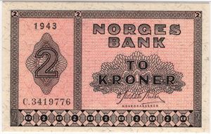 2 kroner 1943 C.3419776. 65 EPQ. Kv.0