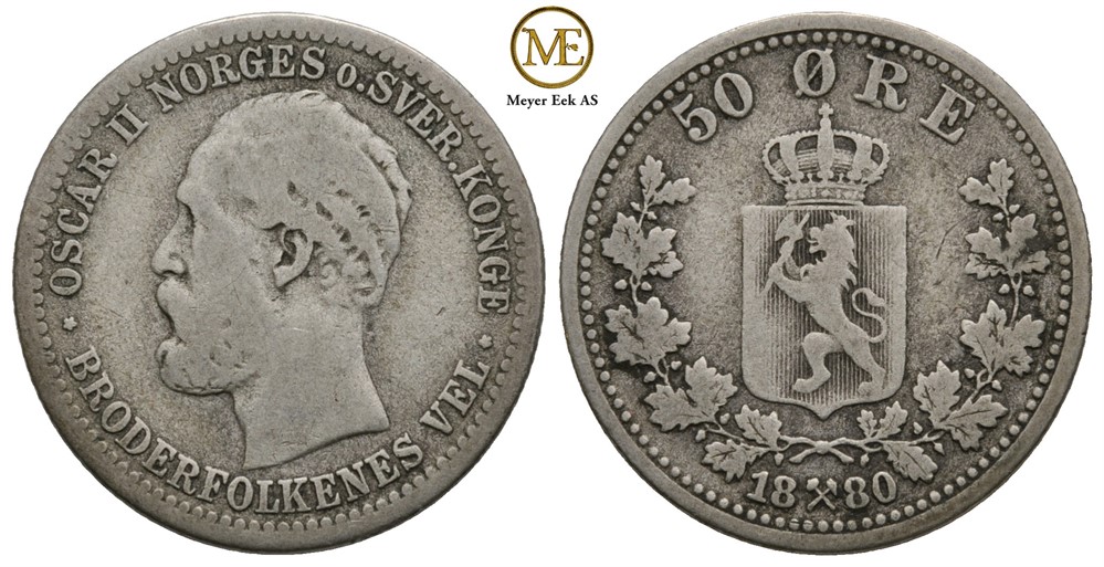 50 øre 1880 Oscar II. Kv.1/1-