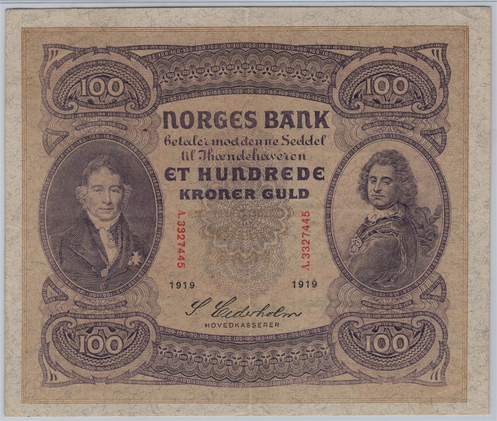 100 kroner 1919 A.3327445. Kv.1+
