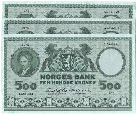 Lot. 500 kroner 1975 A. VK