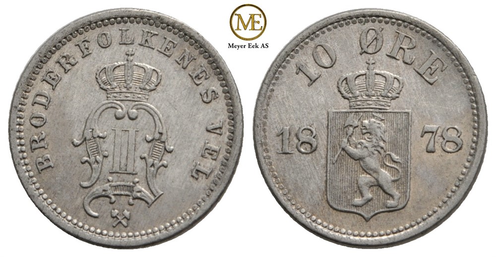 10 øre 1878 Oscar II. Ex. Roschberg. Kv.0