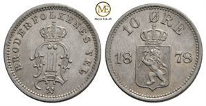 10 øre 1878 Oscar II. Ex. Roschberg. Kv.0