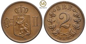 2 øre 1902 Oscar II. Kv.0