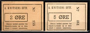 A. Knutsens eftf. Kredittmerker Kragerø kv. 01 og 1+