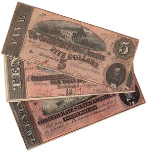 5, 10 and 20 Confederate dollars 1864. VK.