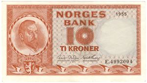 10 kroner 1955 E.4992004. Kv.01