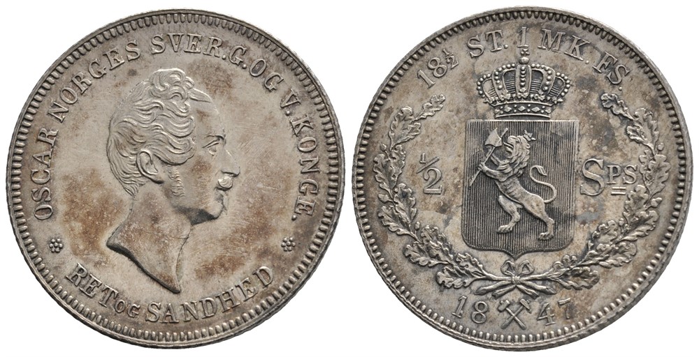 1/2 speciedaler 1847 Oscar I. Kv.0
