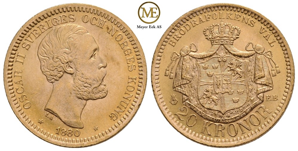 20 kronor 1880 Oscar II. Kv.0/01