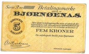 5 kroner 1923/24 bjørnøya, blankett. Kv.1-
