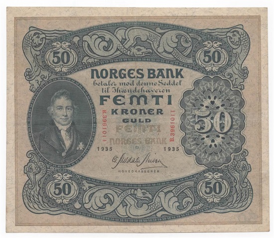 Norge 50 kroner 1935 B kv.1+
