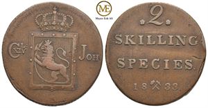 2 skilling 1833 Carl XIV Johan. Kv.1+